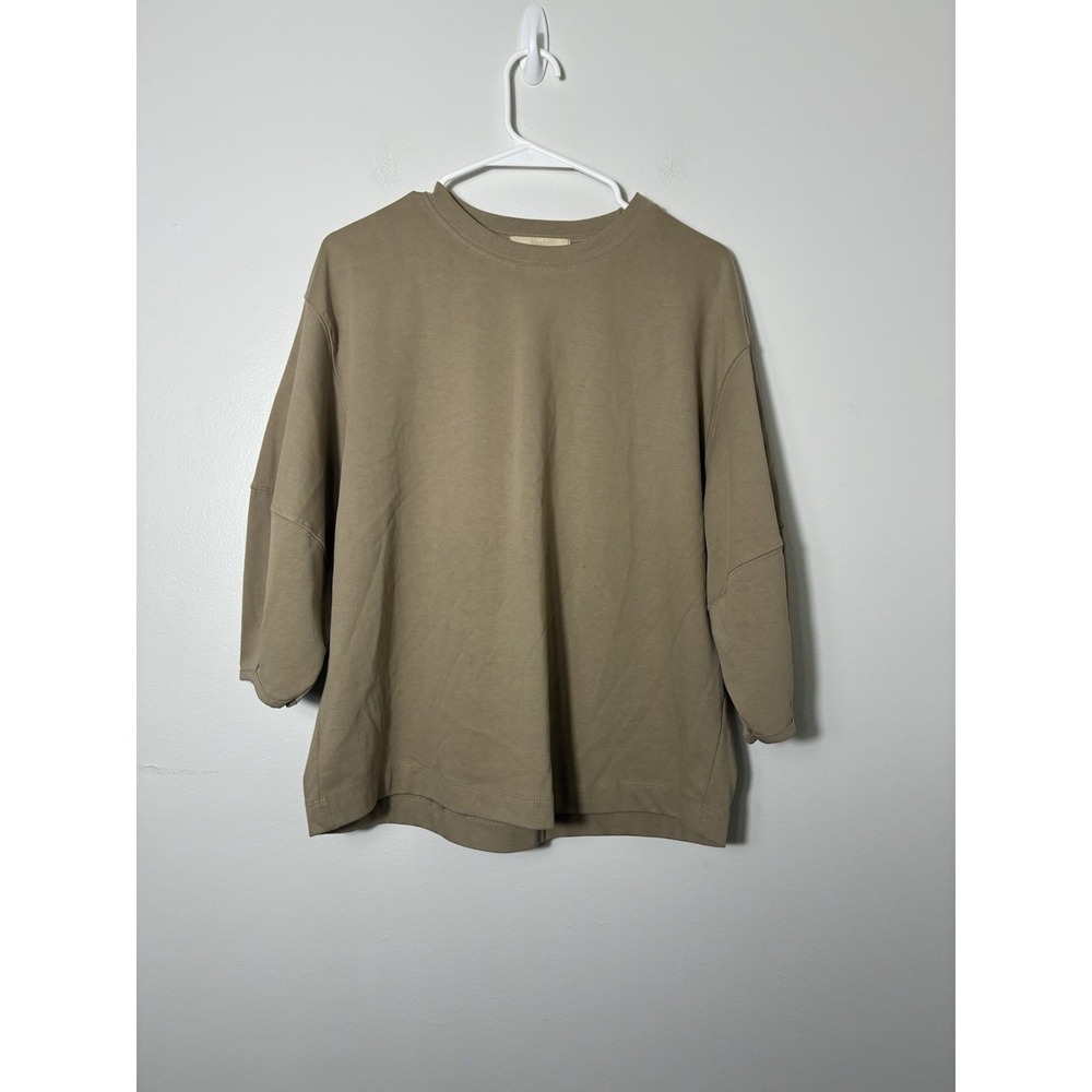 LEAF. Lazy Days Sweatshirt Top Sz M Cotton Boutique Taupe 1/2 Sleeve Casual